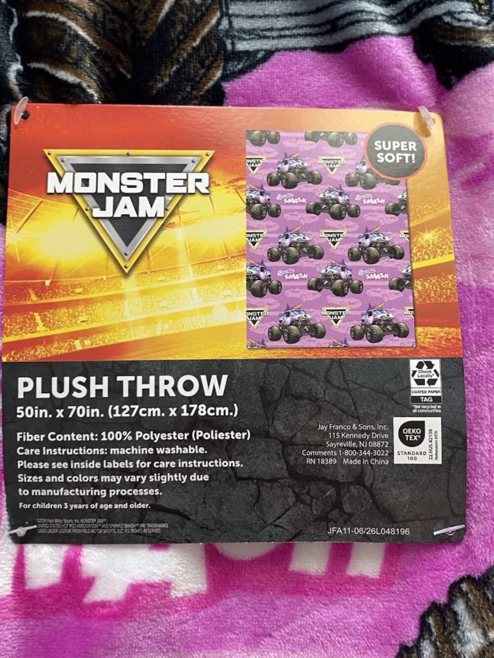 Monster Jam Sparkle Smash Super Soft Throw Blanket 50” X 70” Pink NEW